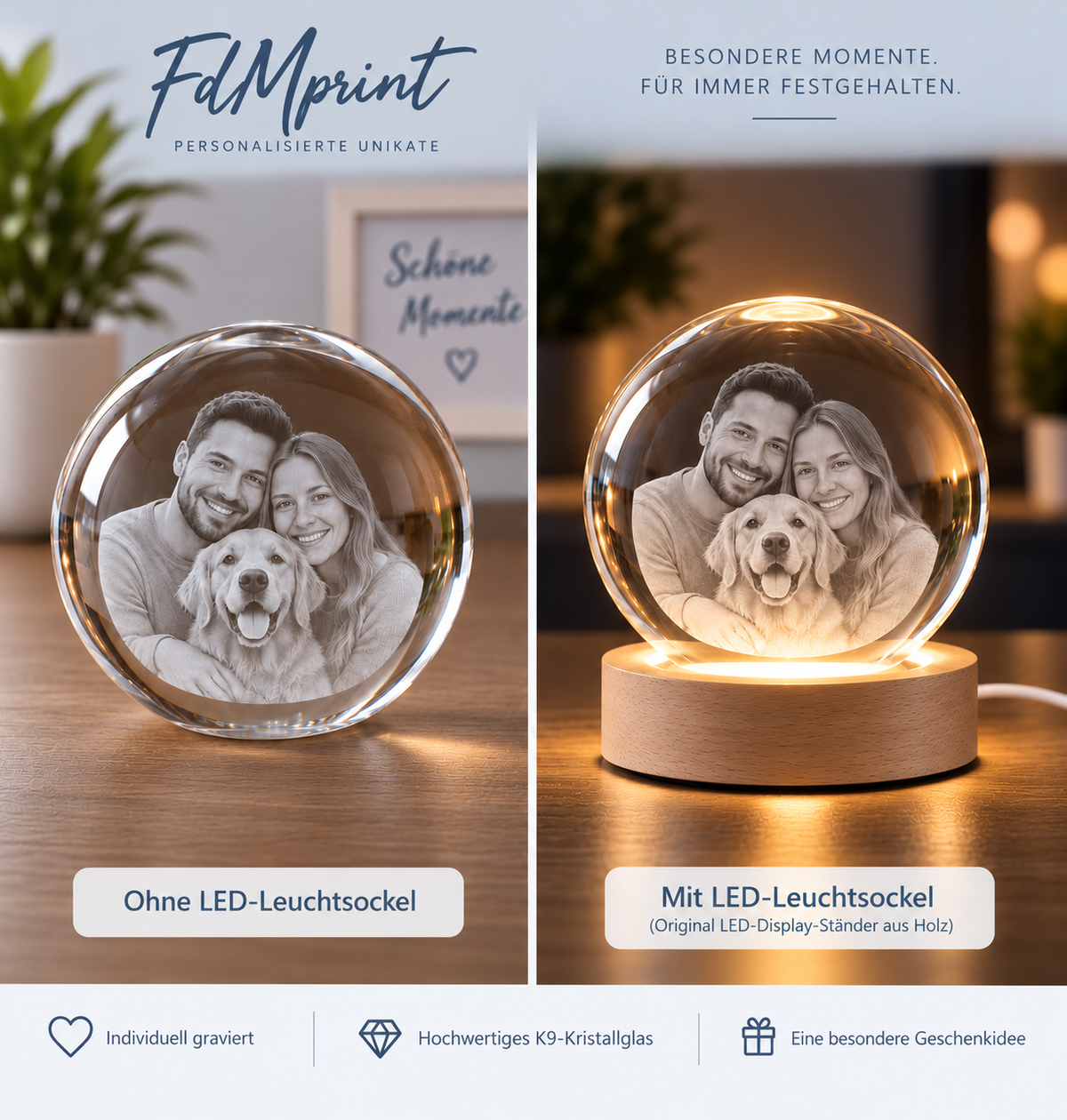 Personalisierte 3D-Kristallkugel mit Innengravur